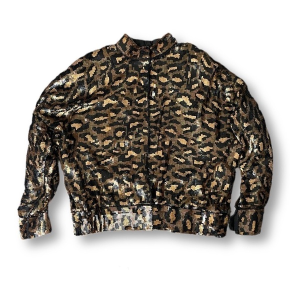Vintage Jackets & Blazers - 𝅺VINTAGE Fully Sequined Leopard Print Bomber Jacket